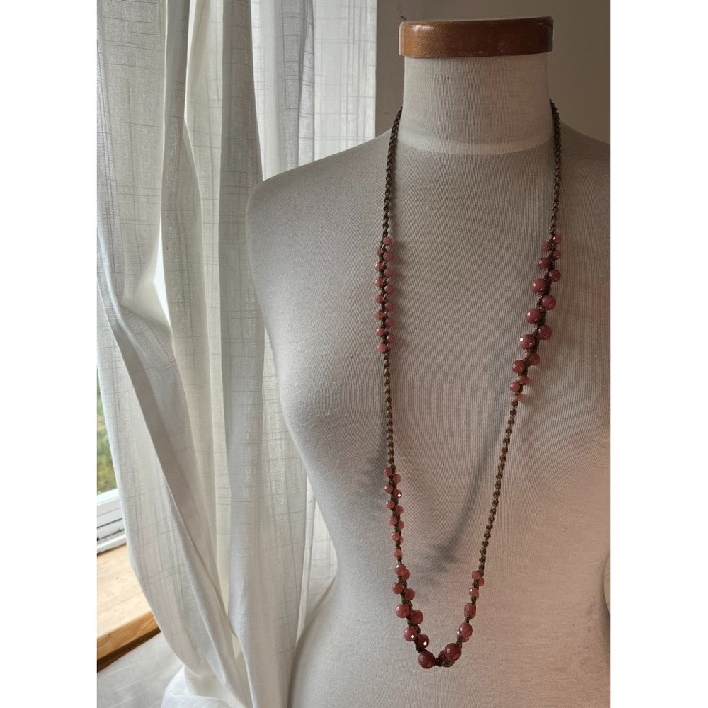 Designer Chan Luu Strawberry Quartz Faceted Bead Corded Necklace 925 Clasp BOHO